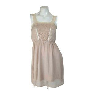 Xhilaration Boho Cream Chiffon & Lace Sleeveless Short Festival Dress
